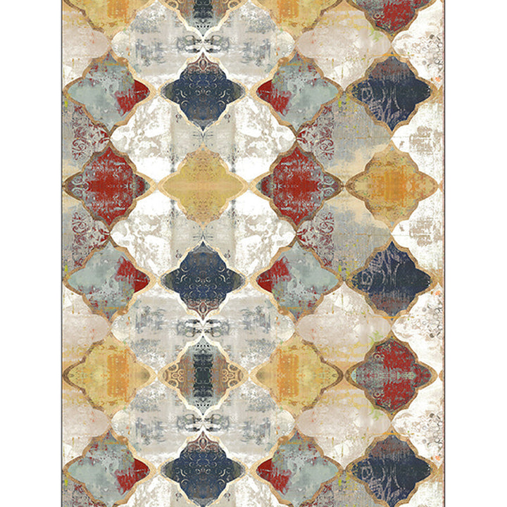Lisslune | Ivory Bedroom Rug Moroccan Geometric Pattern Area Rug Polyester Non-Slip Back Pet-Friendly Rug
