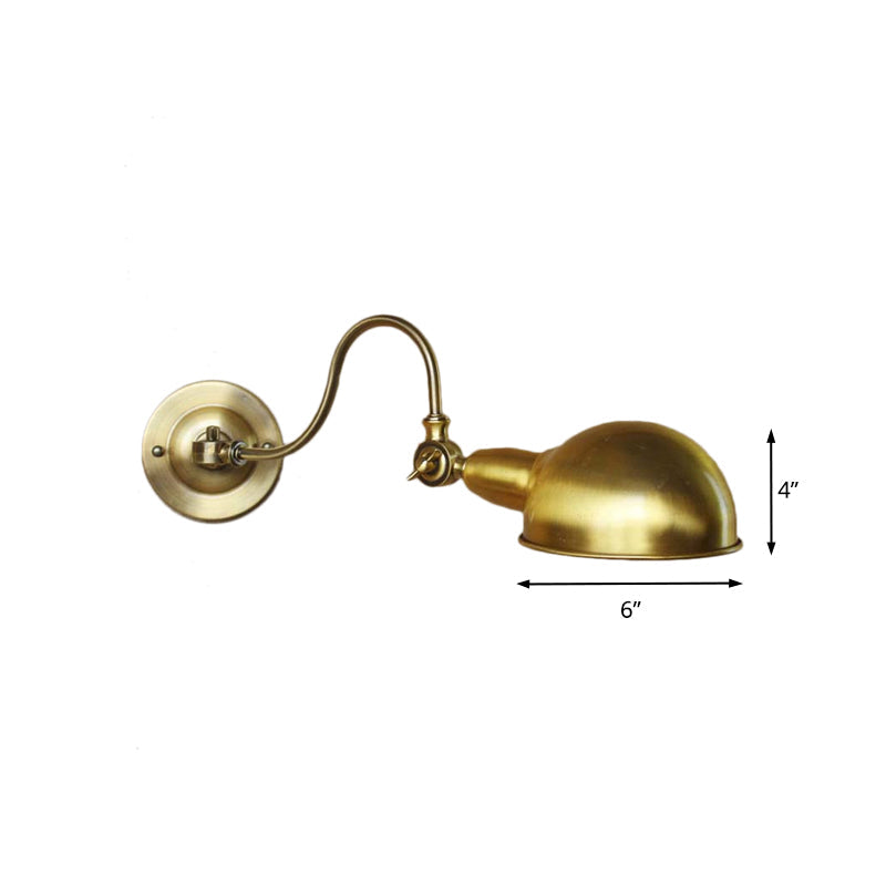 Lisslune | Brass 1 Head Wall Light Vintage Metal Dome Shade Wall Lamp with Gooseneck Arm