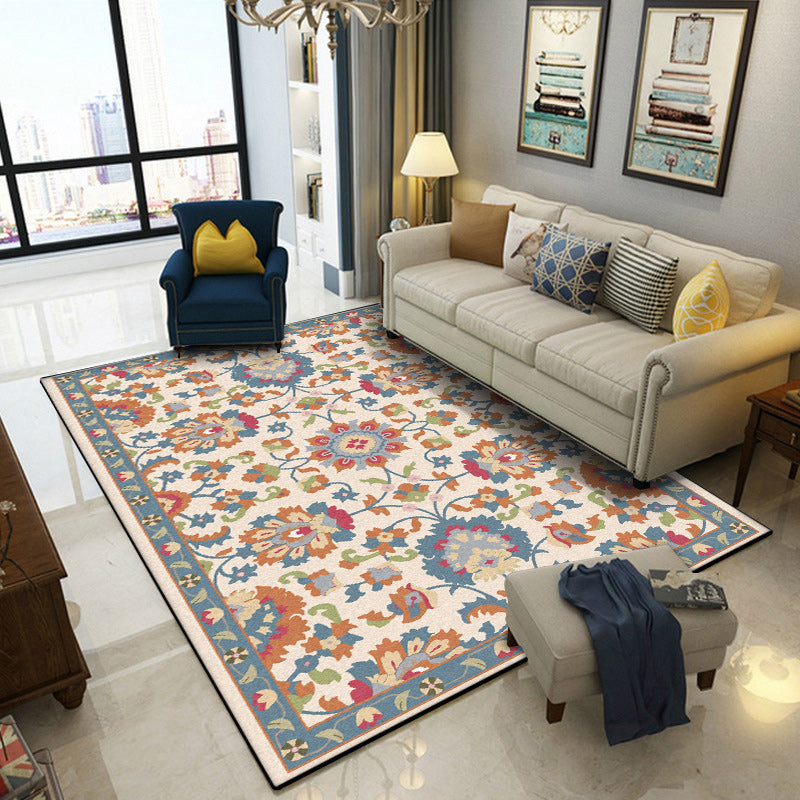 Lisslune | Persian Moroccan rug in ivory and gray flower petal motif pattern rug polyester washable rug for home decor
