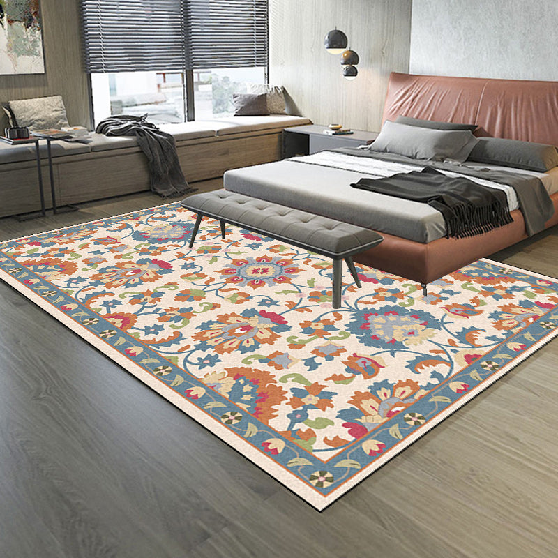 Lisslune | Persian Moroccan rug in ivory and gray flower petal motif pattern rug polyester washable rug for home decor