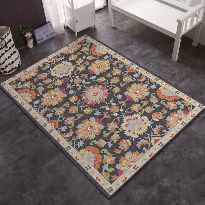 Lisslune | Persian Moroccan rug in ivory and gray flower petal motif pattern rug polyester washable rug for home decor
