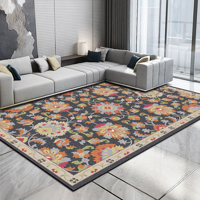 Lisslune | Persian Moroccan rug in ivory and gray flower petal motif pattern rug polyester washable rug for home decor