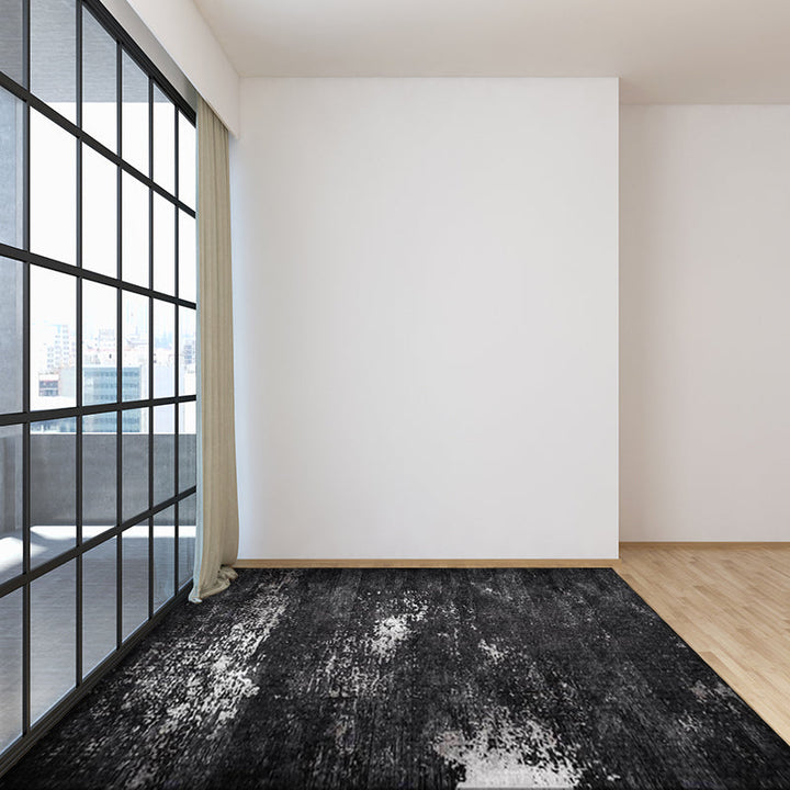 Lisslune | Industrial Abstract Rug Black Polyester Rug Machine Washable Non-Slip Backing Rug for Bedroom
