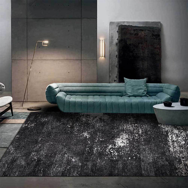 Lisslune | Industrial Abstract Rug Black Polyester Rug Machine Washable Non-Slip Backing Rug for Bedroom