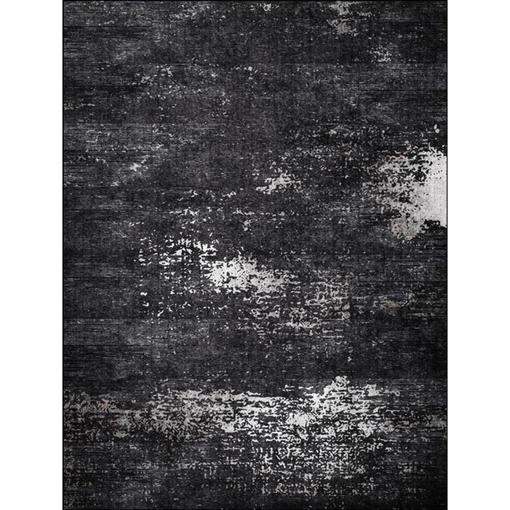 Lisslune | Industrial Abstract Rug Black Polyester Rug Machine Washable Non-Slip Backing Rug for Bedroom