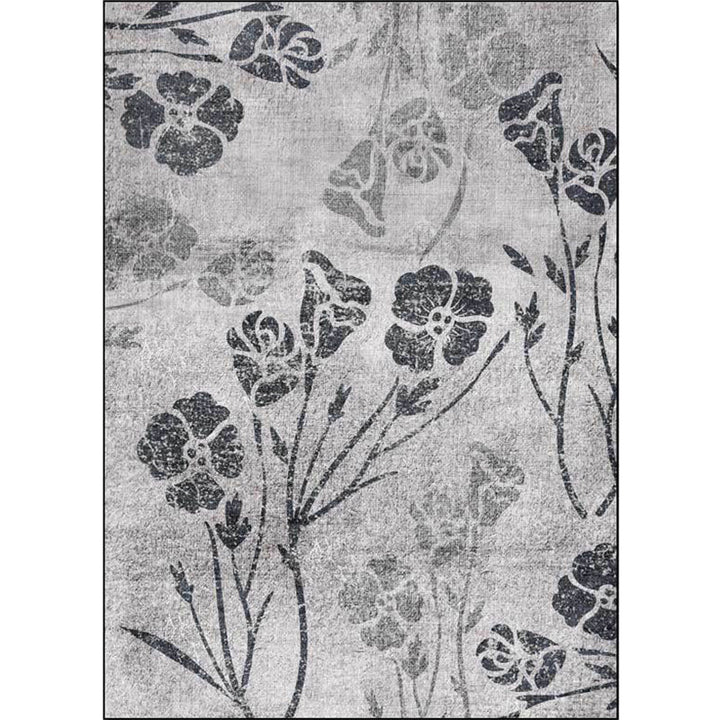 Lisslune | Gray Shabby Chic Rug Polyester Floral Pattern Rug Washable Non-Slip Back Rug for Living Room