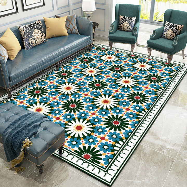 Lisslune | Persian Moroccan rug in green geometric floral design rug made of Polyester pet-friendly rug for home decor