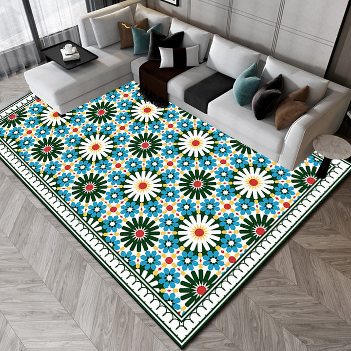 Lisslune | Persian Moroccan rug in green geometric floral design rug made of Polyester pet-friendly rug for home decor