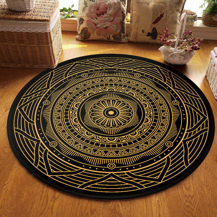 Lisslune | Moroccan Living Room Carpet with Black Circle-Triangle Pattern Carpet Polyester Stain-Resistant Area Rug