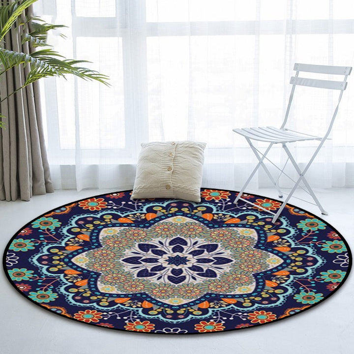 Lisslune | Mediterranean Moroccan rug in blue floral pattern rug Polyester pet-friendly rug for home decoration