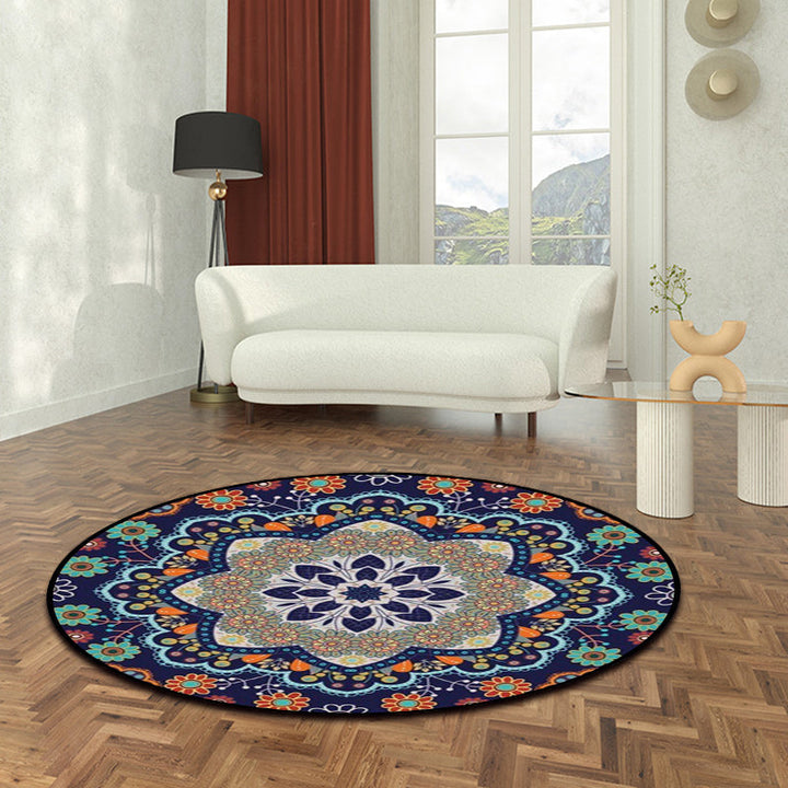 Lisslune | Mediterranean Moroccan rug in blue floral pattern rug Polyester pet-friendly rug for home decoration