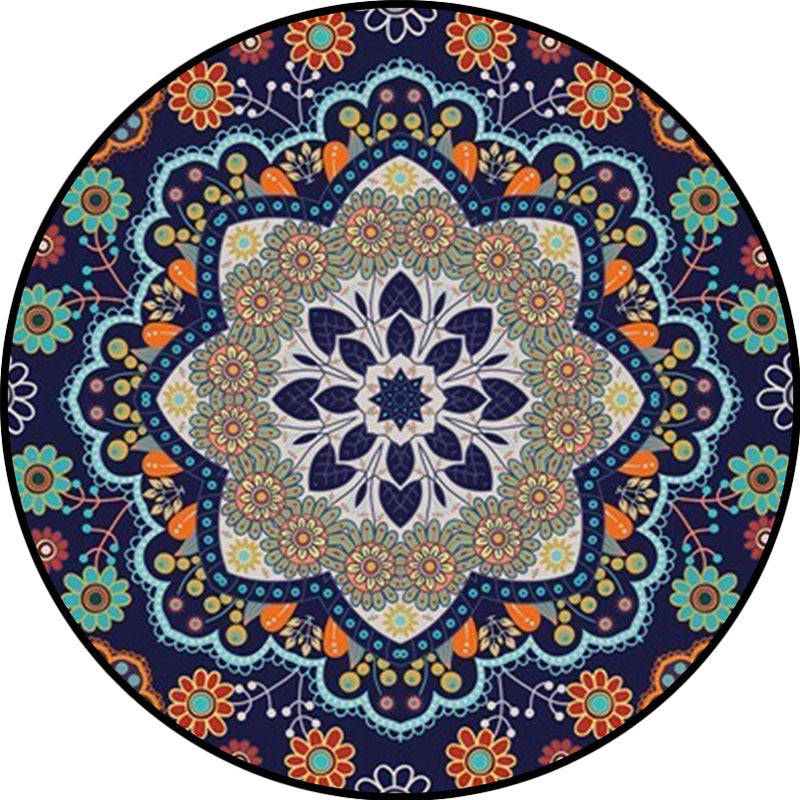 Lisslune | Mediterranean Moroccan rug in blue floral pattern rug Polyester pet-friendly rug for home decoration