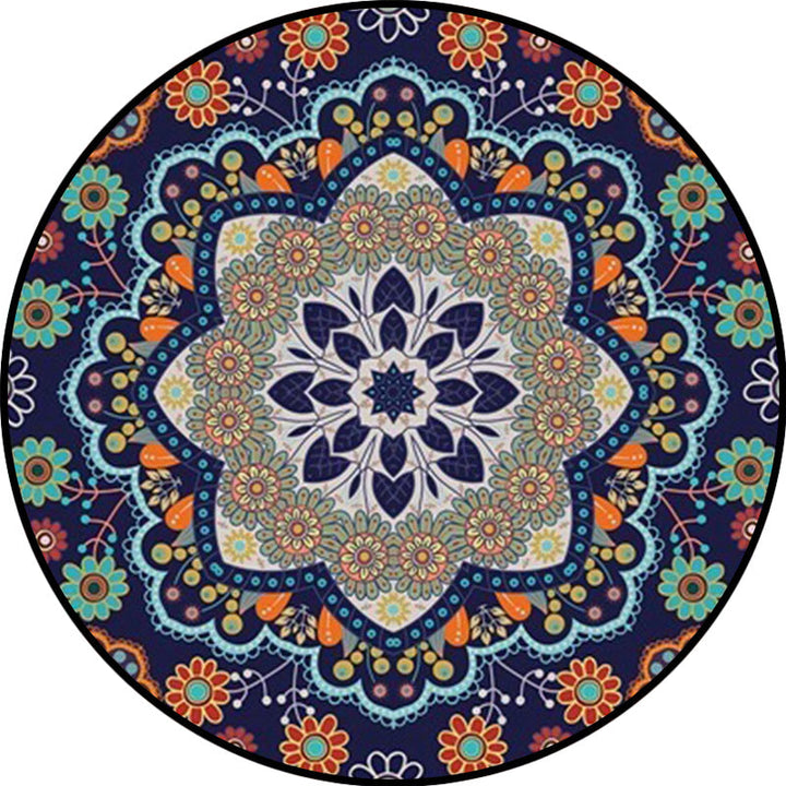Lisslune | Mediterranean Moroccan rug in blue floral pattern rug Polyester pet-friendly rug for home decoration