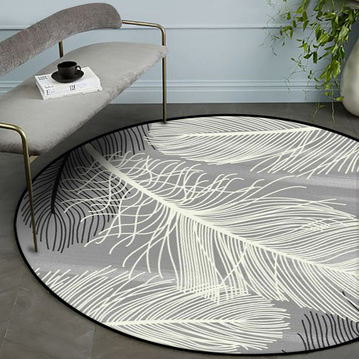 Lisslune | Gray and Black Tropical Carpet Mainly Polyester Feather Print Carpet Washable Non-Slip Back Carpet for Living Room