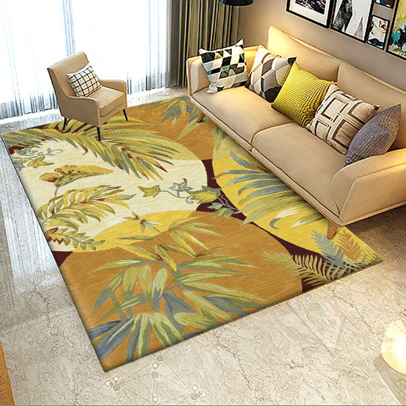 Lisslune | Orange Modern Area Rug Polyester Botanical Pattern Rug Washable Non-Slip Backing Carpet for Living Room