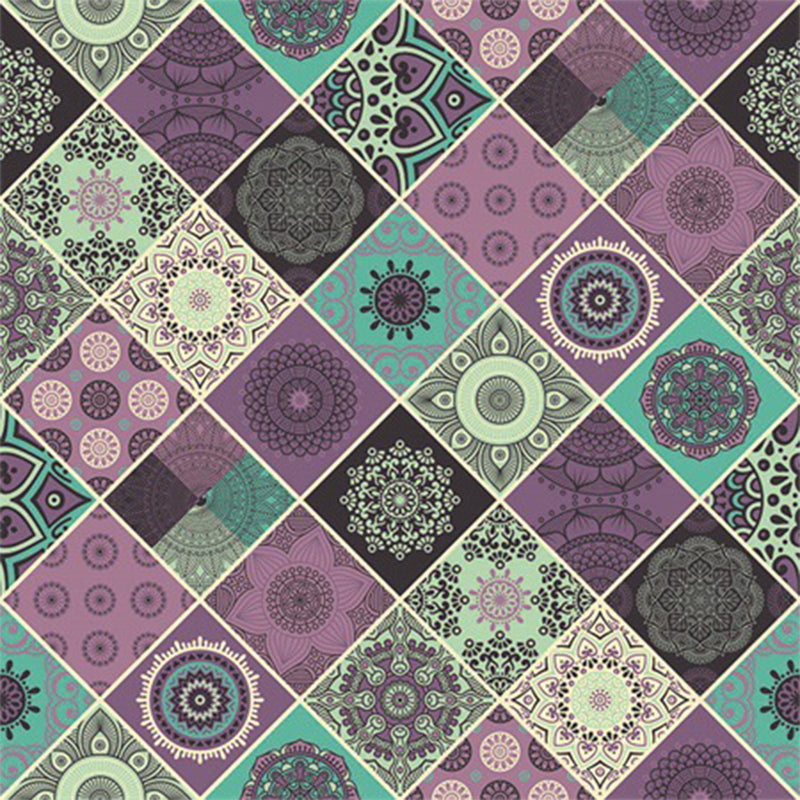 Lisslune | Purple Bedroom Rug Moroccan Flower Diamond Pattern Area Rug Polyester Non-Slip Back Machine Washable Rug