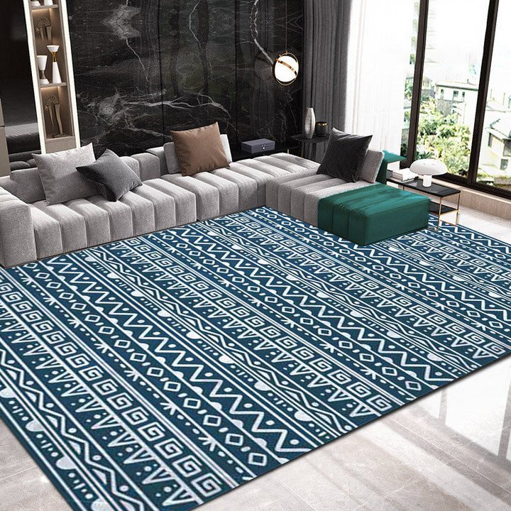 Lisslune | American Southwestern rug in blue stripes, Greek key, wave pattern, rug, polyester, washable rug for home decor