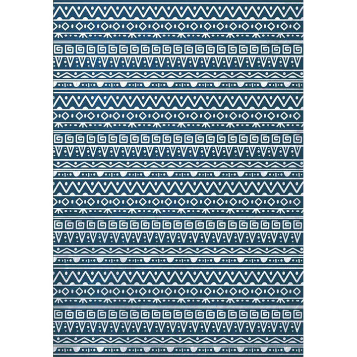 Lisslune | American Southwestern rug in blue stripes, Greek key, wave pattern, rug, polyester, washable rug for home decor