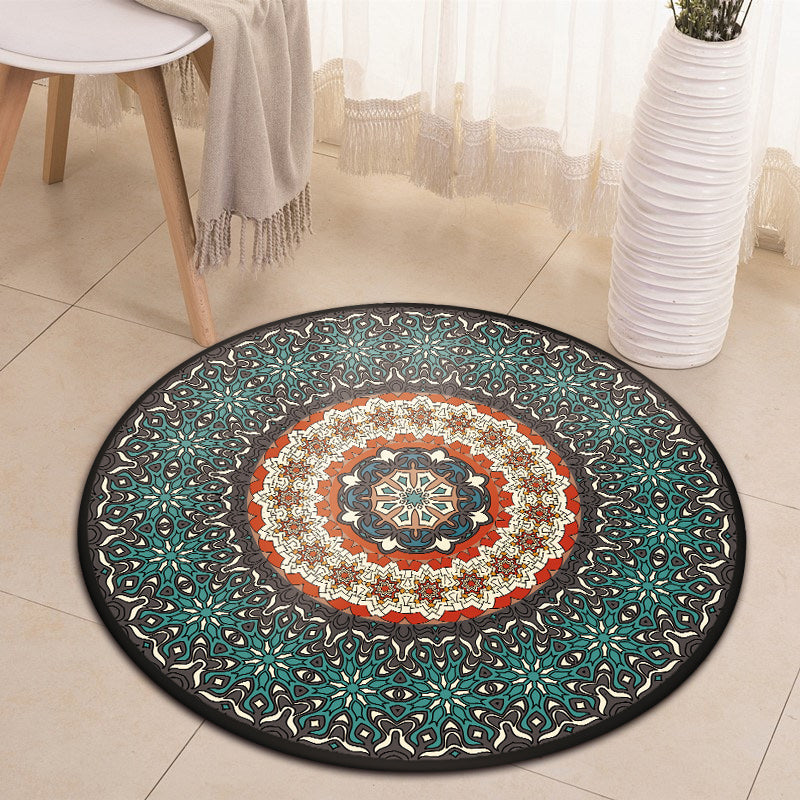 Lisslune | Oriental Moroccan rug in blue floral pattern rug polyester pet-friendly rug for home decor