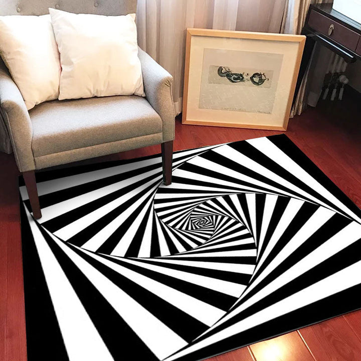Lisslune | Novelty Living Room Rug in Black and White 3D Stripe Pattern Rug Polyester Non-Slip Machine Washable Rug