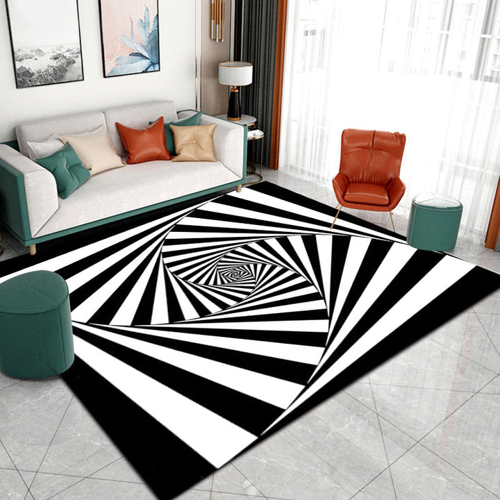 Lisslune | Novelty Living Room Rug in Black and White 3D Stripe Pattern Rug Polyester Non-Slip Machine Washable Rug