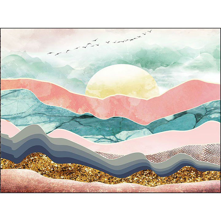 Lisslune | Novelty Living Room Carpet Colorful Mountain Sun Bird Print Carpet Polyester Pet Friendly Stain Resistant Area Rug