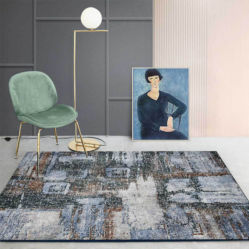 Lisslune | Whitewash Abstract Rug Grey Industrial Rug Polyester Washable Non-Slip Underlay Rug for Living Room