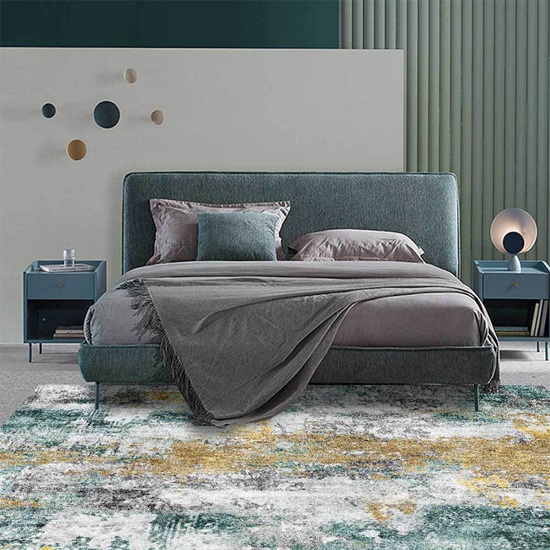 Lisslune | Unique Abstract Area Rug Gold and Green Industrial Rug Polyester Washable Non-Slip Back Area Rug for Living Room