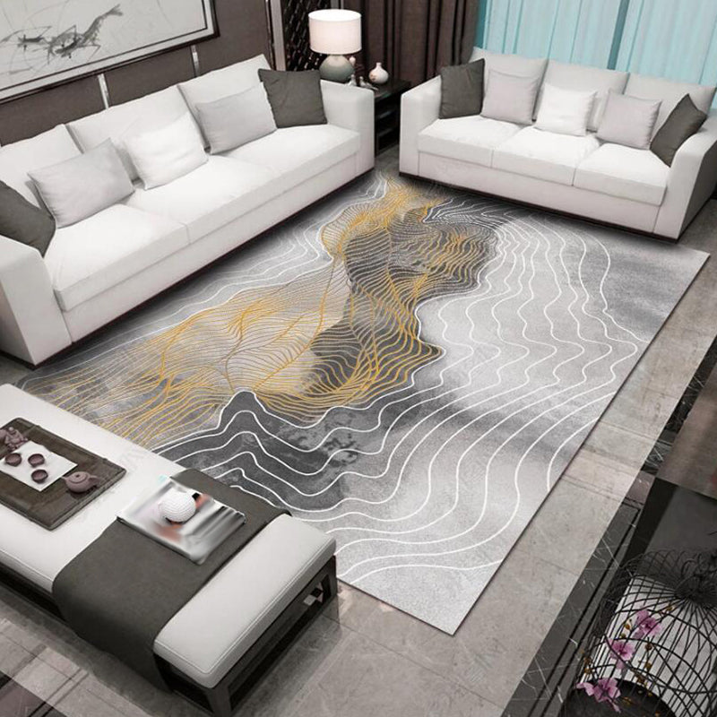 Lisslune | Gray Bedroom Rug Modern Abstract Swirl Pattern Rug Polyester Machine Washable Non-Slip Back Rug
