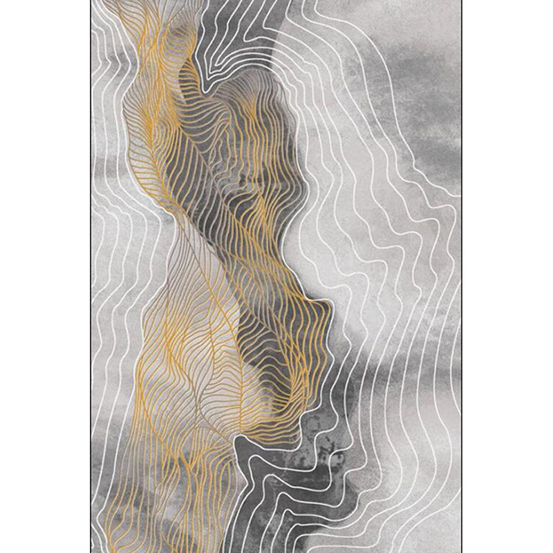 Lisslune | Gray Bedroom Rug Modern Abstract Swirl Pattern Rug Polyester Machine Washable Non-Slip Back Rug