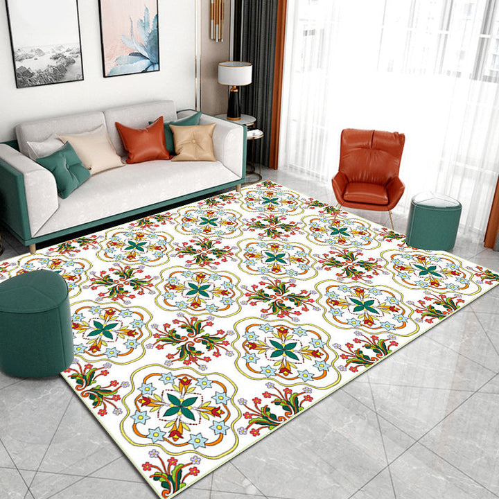 Lisslune | Ivory Bedroom Carpet Moroccan Motif Pattern Carpet Polyester Washable Stain Resistant Carpet