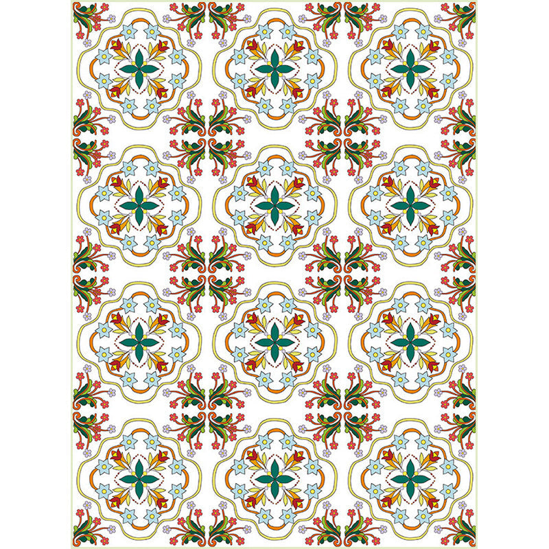 Lisslune | Ivory Bedroom Carpet Moroccan Motif Pattern Carpet Polyester Washable Stain Resistant Carpet