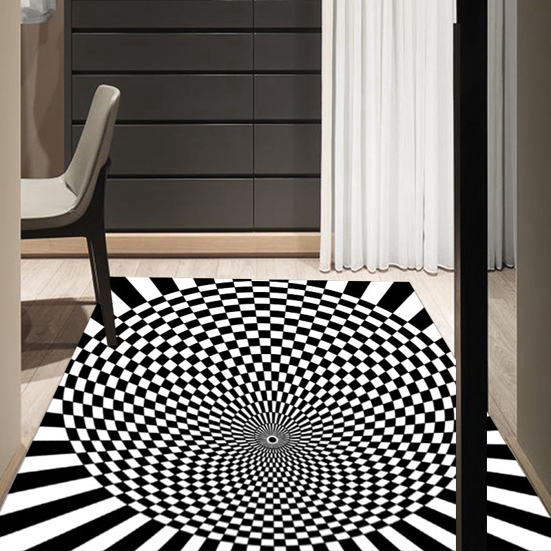 Lisslune | Black-and-white bedroom rug novelty 3D small check pattern carpet polyester non-slip pet-friendly rug