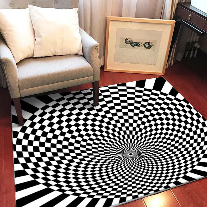 Lisslune | Black-and-white bedroom rug novelty 3D small check pattern carpet polyester non-slip pet-friendly rug