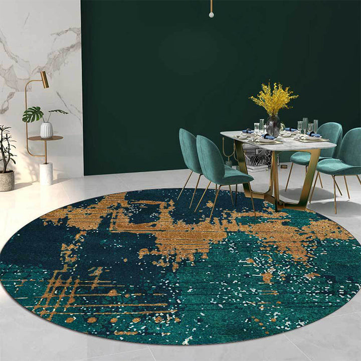 Lisslune | Green and Golden Industrial Area Rug Polyester Abstract Rug Washable Non-Slip Back Carpet for Living Room