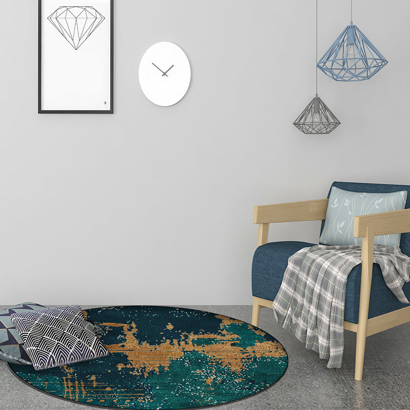 Lisslune | Green and Golden Industrial Area Rug Polyester Abstract Rug Washable Non-Slip Back Carpet for Living Room