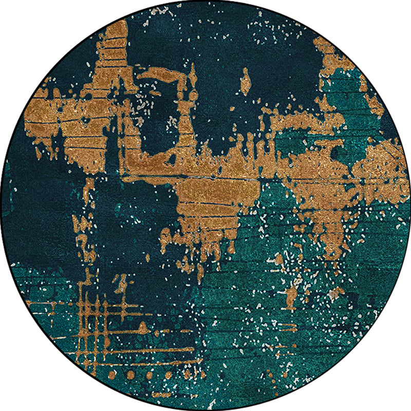 Lisslune | Green and Golden Industrial Area Rug Polyester Abstract Rug Washable Non-Slip Back Carpet for Living Room