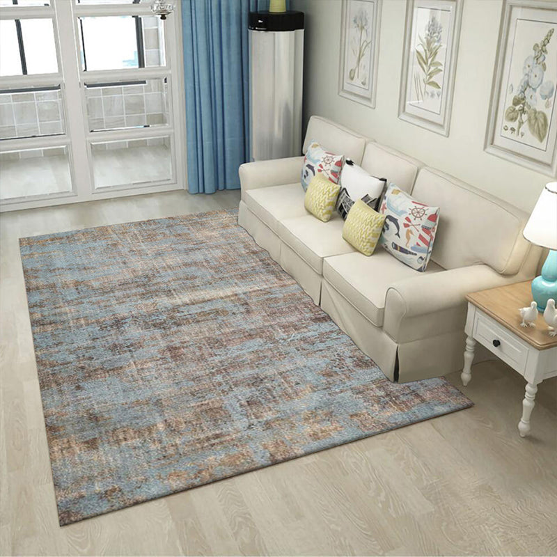 Lisslune | Brown and blue industrial rug polyester abstract rug washable non-slip backing rug for the living room