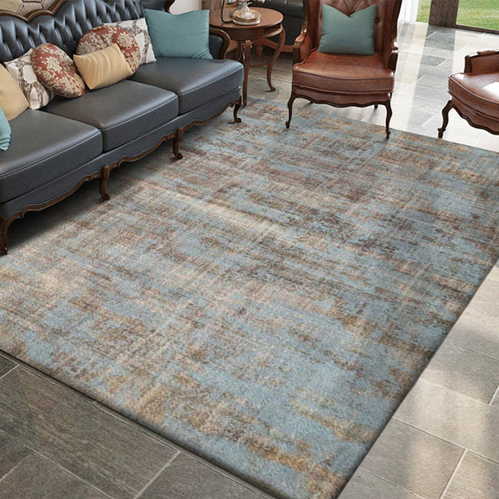 Lisslune | Brown and blue industrial rug polyester abstract rug washable non-slip backing rug for the living room