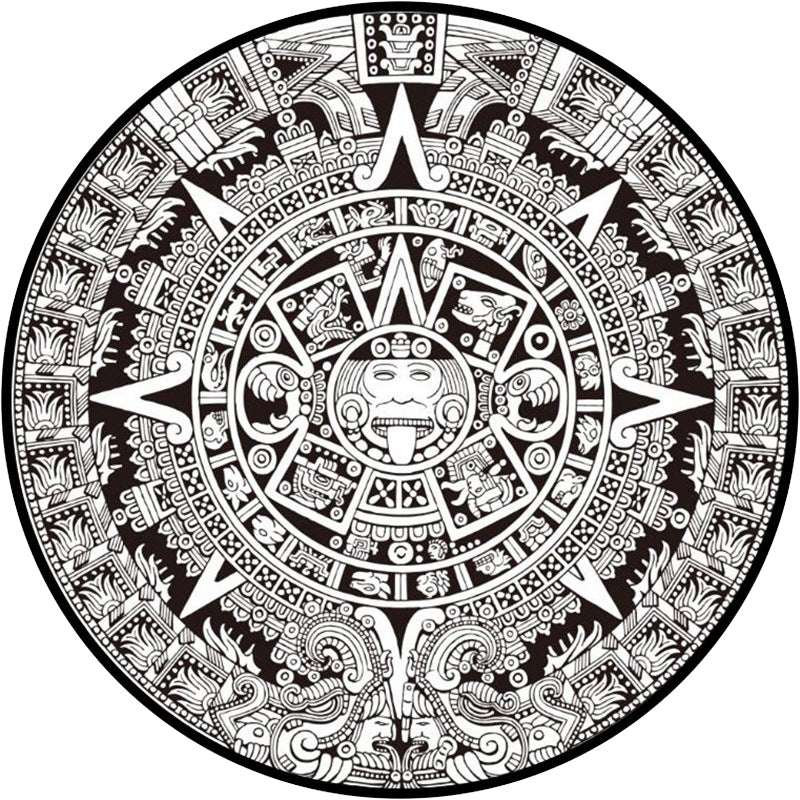 Lisslune | Black-white Bedroom Carpet Southwestern Tribal Circle Design Carpet Polyester Non-slip Washable Carpet