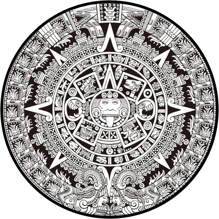 Lisslune | Black-white Bedroom Carpet Southwestern Tribal Circle Design Carpet Polyester Non-slip Washable Carpet