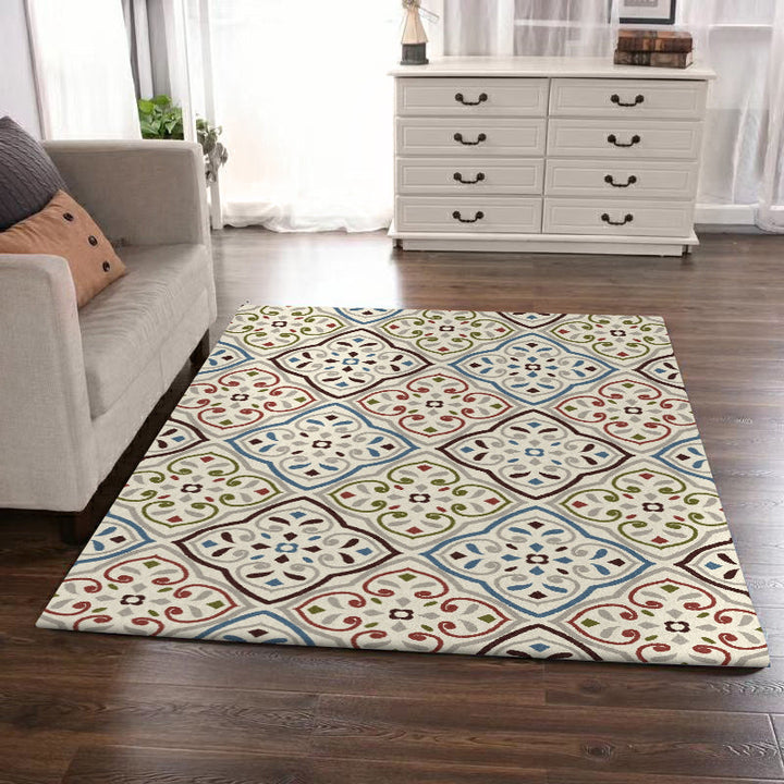 Lisslune | Ivory Bedroom Carpet Moroccan Motif Pattern Carpet Polyester Washable Stain Resistant Carpet