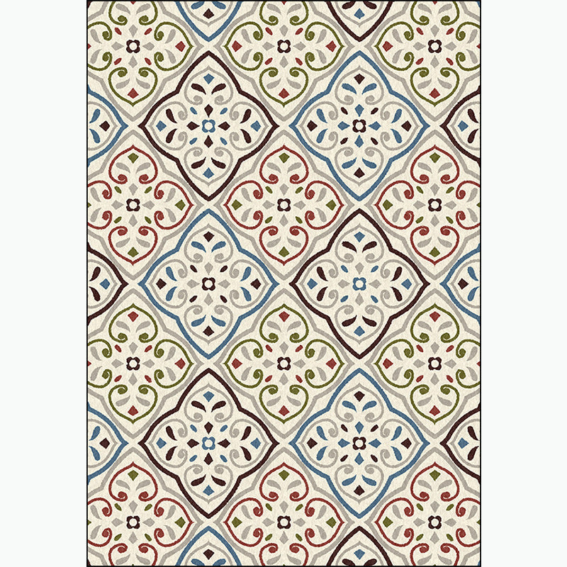 Lisslune | Ivory Bedroom Carpet Moroccan Motif Pattern Carpet Polyester Washable Stain Resistant Carpet