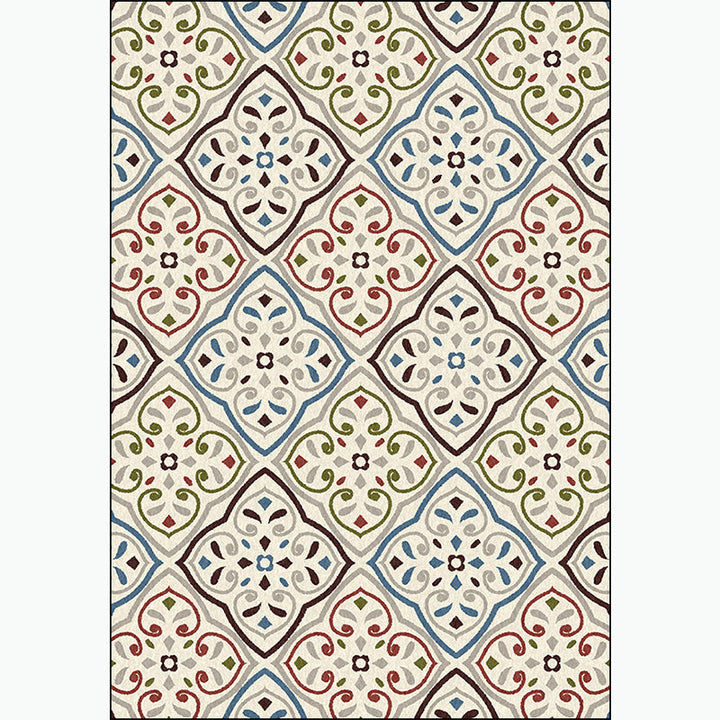 Lisslune | Ivory Bedroom Carpet Moroccan Motif Pattern Carpet Polyester Washable Stain Resistant Carpet