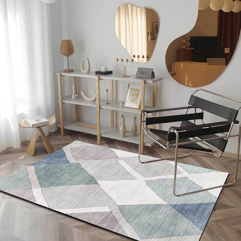 Lisslune | Resourceful Living Room Carpet in Ivory Diamond Print Carpet Polyester Machine Washable Anti-Slip Area Rug