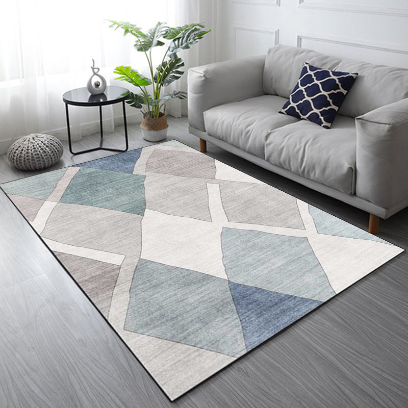 Lisslune | Resourceful Living Room Carpet in Ivory Diamond Print Carpet Polyester Machine Washable Anti-Slip Area Rug