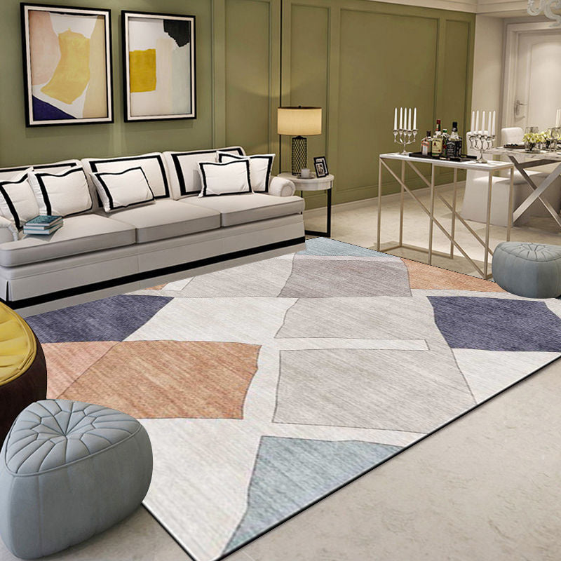 Lisslune | Resourceful Living Room Carpet in Ivory Diamond Print Carpet Polyester Machine Washable Anti-Slip Area Rug