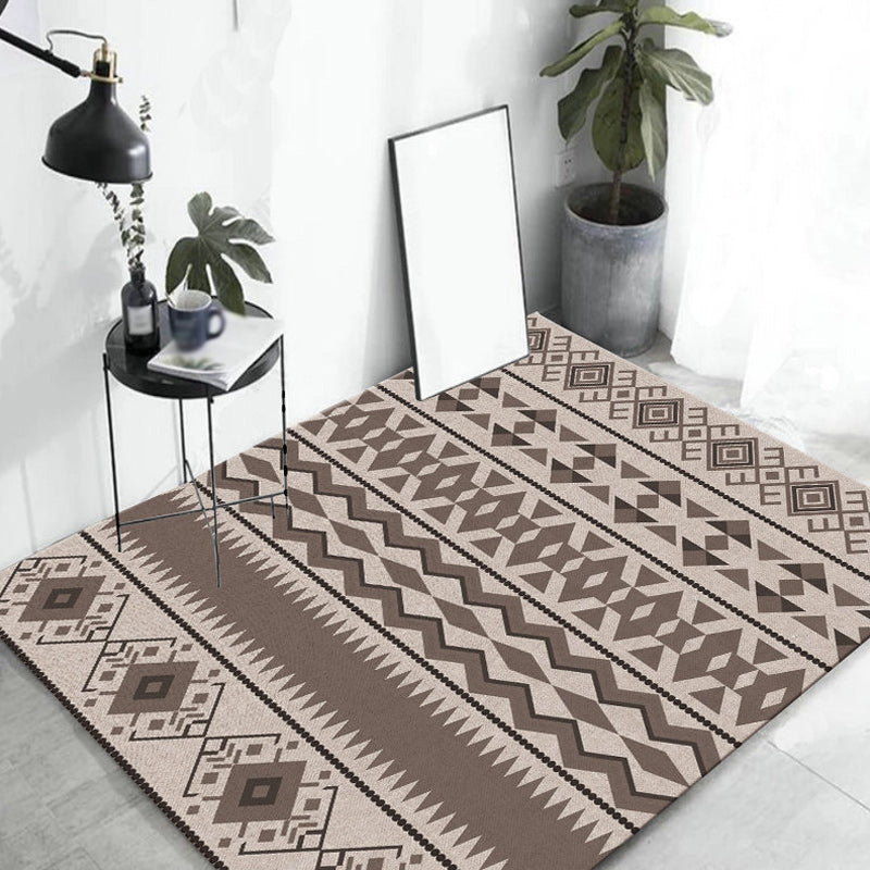 Lisslune | Southwestern Living Room Rug in Brown Diamond Triangle Print Rug Polyester Washable Area Rug