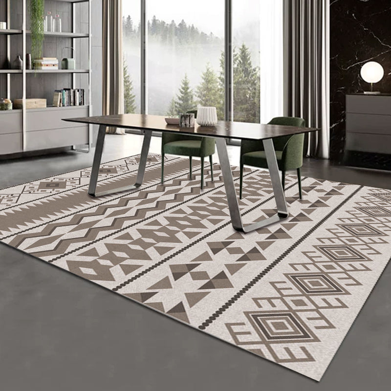Lisslune | Southwestern Living Room Rug in Brown Diamond Triangle Print Rug Polyester Washable Area Rug