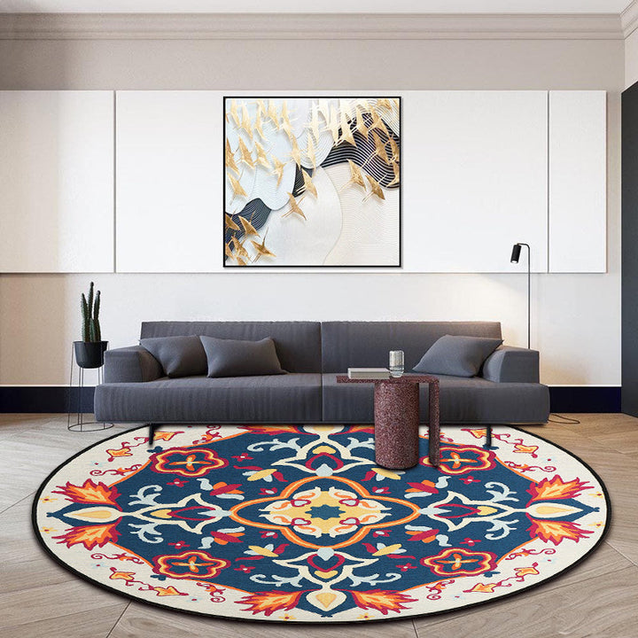 Lisslune | Moroccan Living Room Rug in Blue Floral Pattern Rug Polyester Machine Washable Area Rug